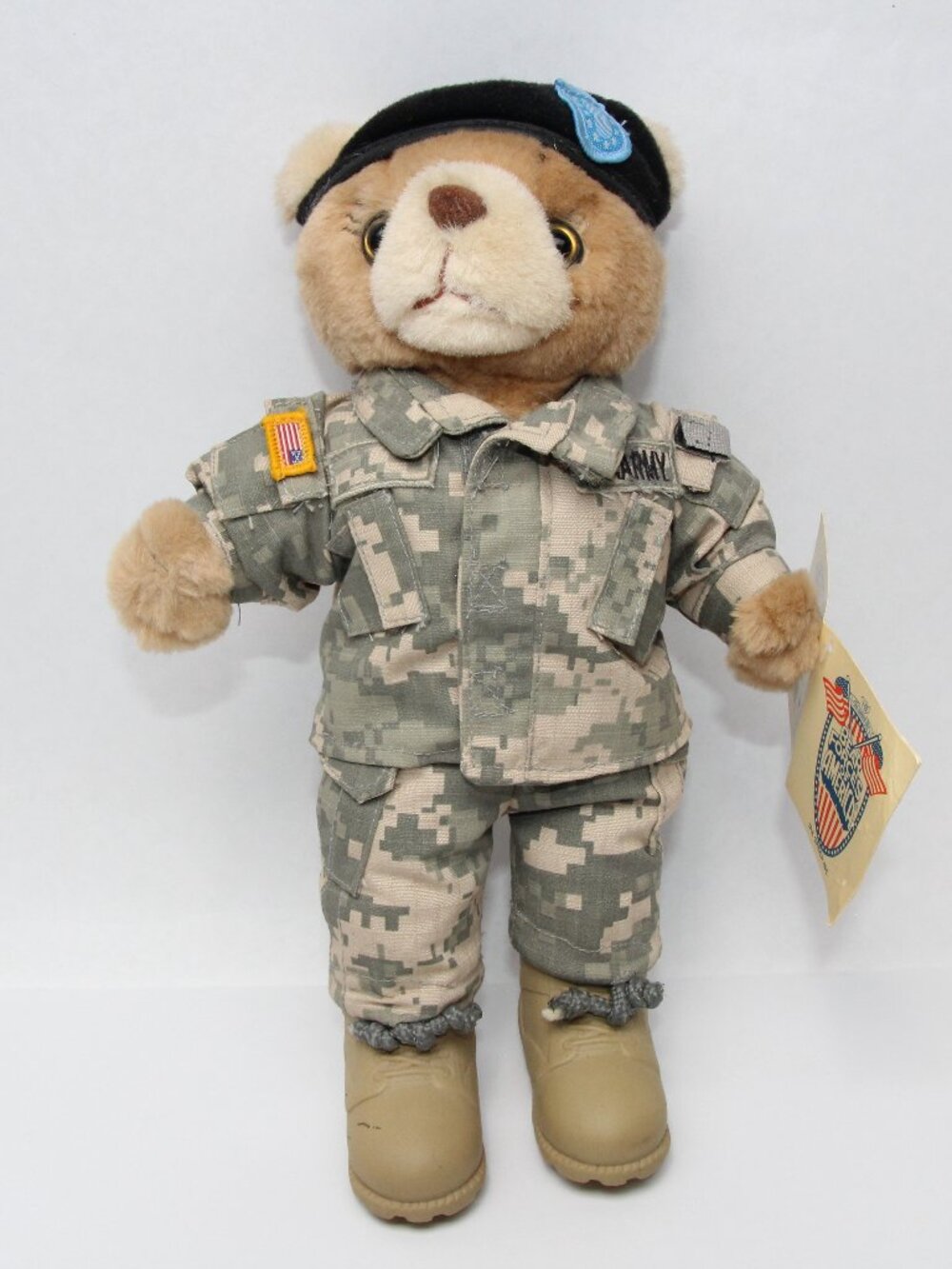 Mini Bear Forces of America US Army Teddy Bear ACU Camo Black Beret Approx. 11"